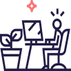 Ícone de profissional em estação de trabalho conectada, representando colaboração e benefícios que fazem diferença para equipes