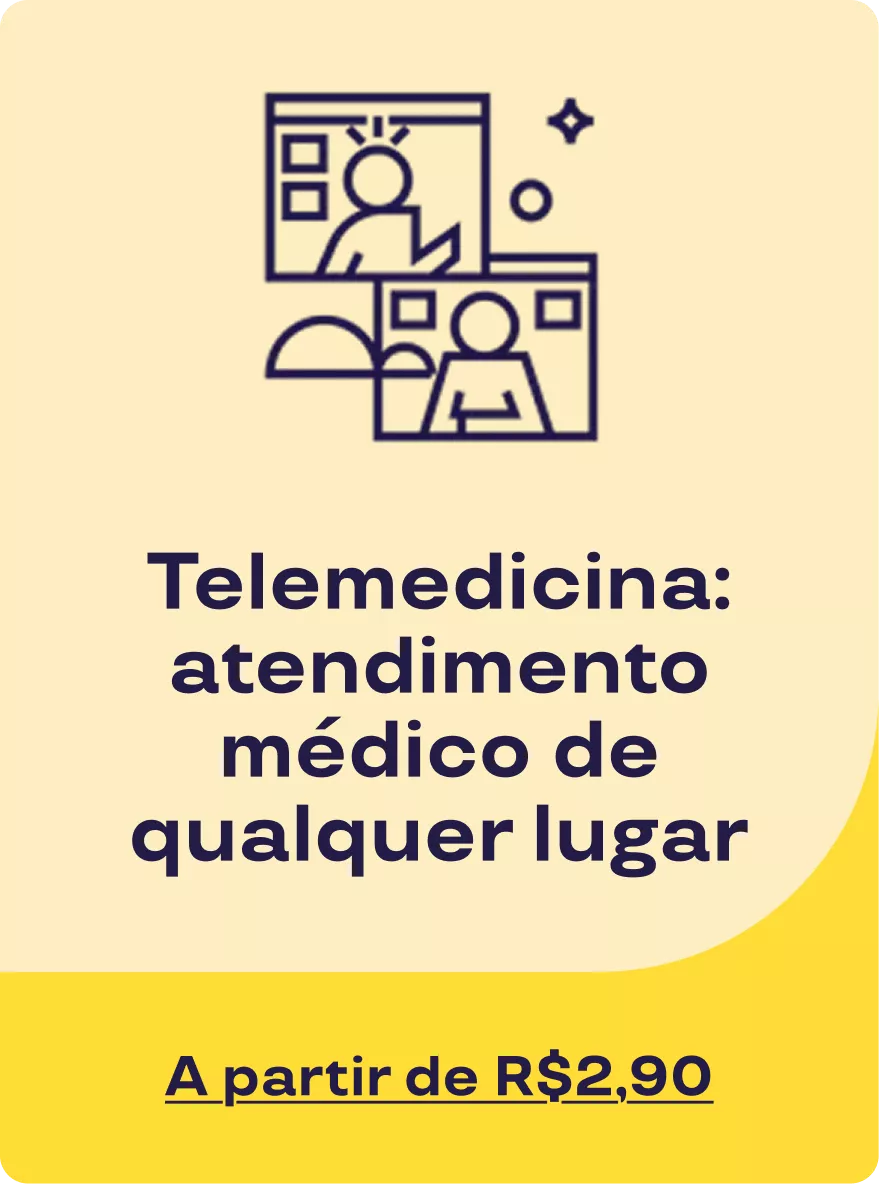 Card de telemedicina com acesso a atendimento médico remoto de diversas especialidades em qualquer lugar por meio de plataforma digital