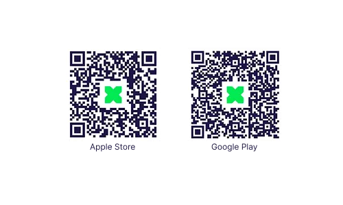Imagem mostra os QRs code das lojas Apple Store e Google Play