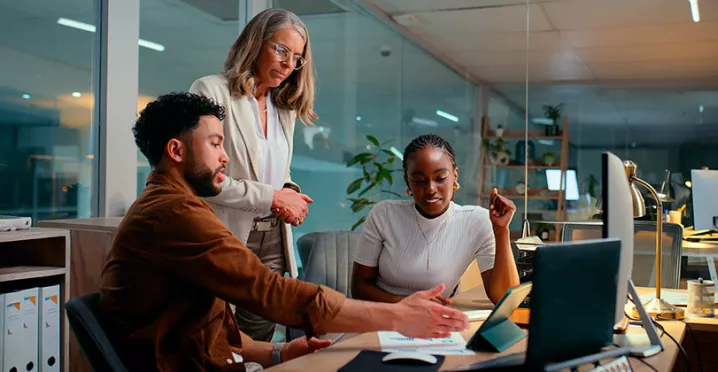 Foto mostra uma equipe fazendo reunião de trabalho numa sala