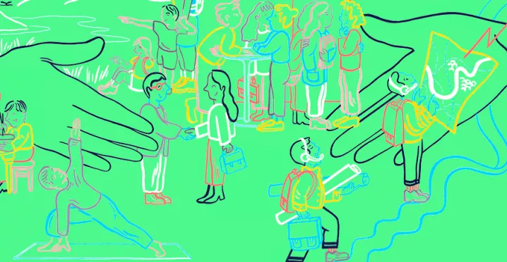 desenho de pessoas em momentos de lazer