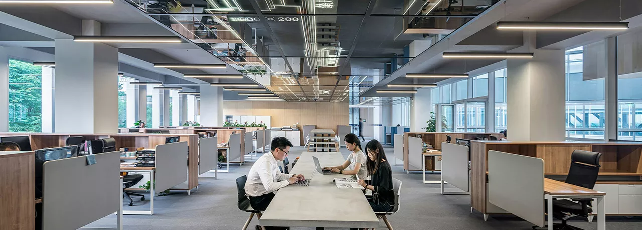Foto mostra duas pessoas trabalhando no escritório