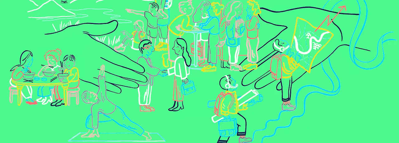 desenho de pessoas em momentos de lazer