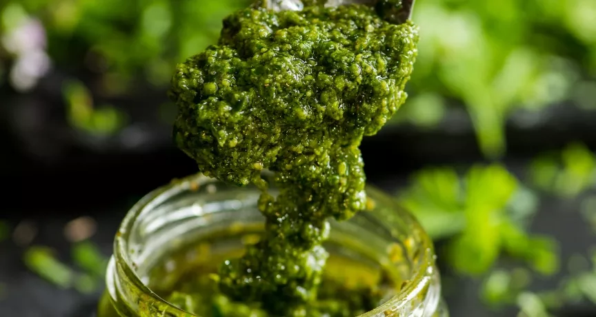 receita molho pesto de folhas de cenoura