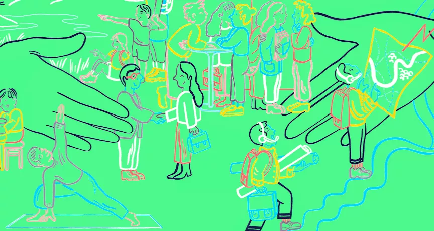 desenho de pessoas em momentos de lazer