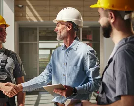 profissionais utilizando EPI enquanto conversam.