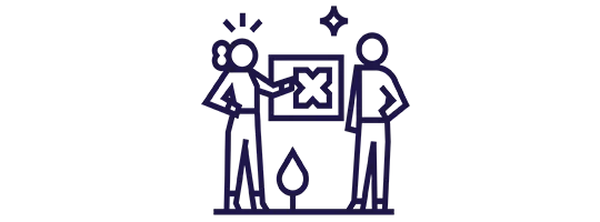 Ícone de duas pessoas conversando com um cartão Pluxee ao fundo