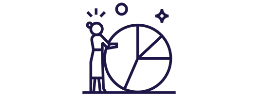 Ícone de uma pessoa analisando um gráfico em formato de pizza