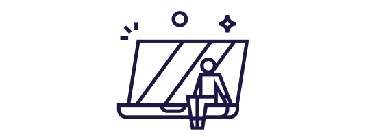 Ícone de uma pessoa sentada sobre um notebook