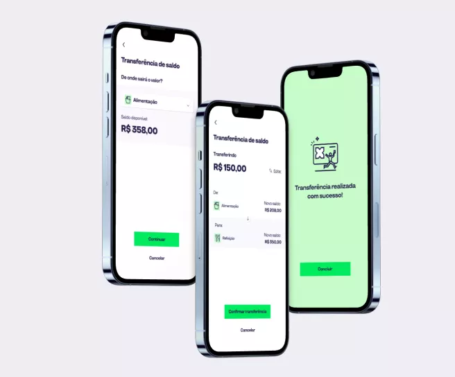Imagem com a tela do app Pluxee mostra como fazer transferência de saldo