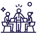 Ícone de três pessoas trabalhando no escritório