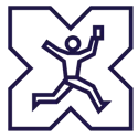 Ilustração de uma pessoa correndo com um X da Pluxee ao fundo