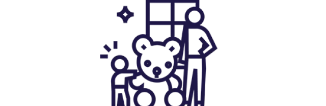 Ícone mostra uma família brincando com um urso de pelúcia