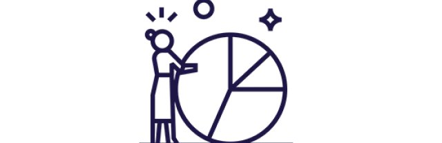 Ícone mostra uma pessoa com um gráfico de pizza gigante