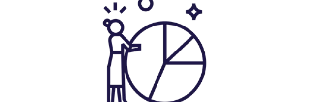 Ícone mostra uma pessoa com um gráfico pizza 