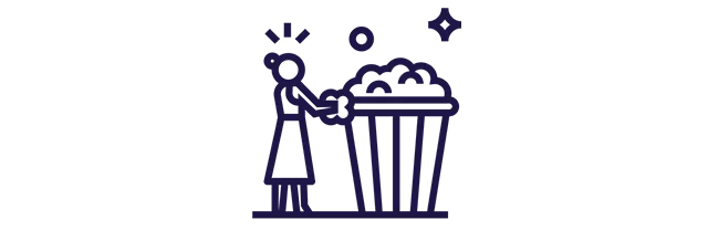 Ícone de uma mulher comendo um pote gigante de pipoca