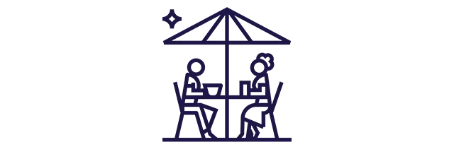 Ícone de duas pessoas almoçando em uma mesa de restaurante