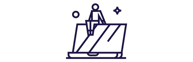  Ícone de uma pessoa sentada sobre um notebook gigante