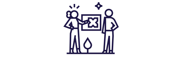 Ícone de duas pessoas participando de uma apresentação no trabalho