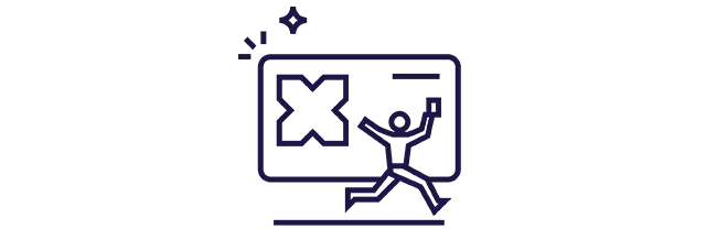 ícone de uma pessoa correndo feliz na frente de um cartão pluxee