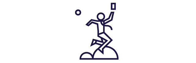 Ícone de uma pessoa saltitante com um cartão Pluxee na mão