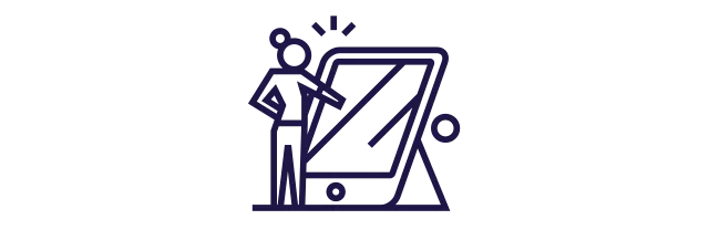 Ilustração mostra uma pessoa usando um tablet gigante