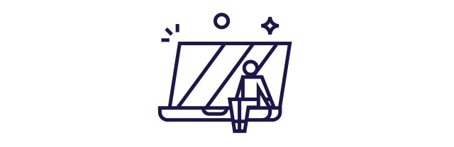 Ícone de uma pessoa sentada no teclado de um notebook gigante