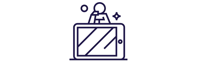 Ícone de uma pessoa com um celular gigante