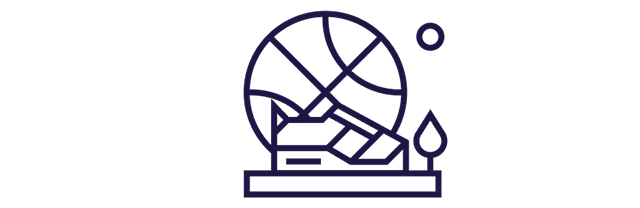  Ícone mostra uma bola de basquete e um tênis de academia