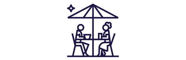 Ícone mostra dois colegas de trabalho almoçando juntos