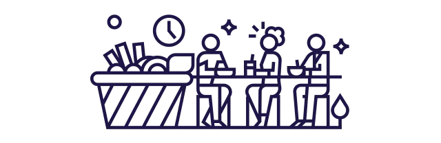 Ícone mostra amigos de trabalho almoçando em uma lanchonete