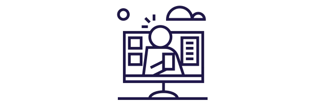 Ícone mostra uma pessoa fazendo uma chamada online