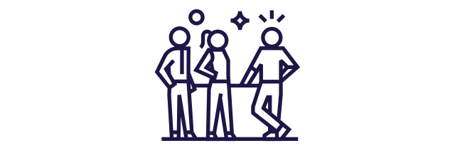 Ícone mostra três pessoas em pé conversando